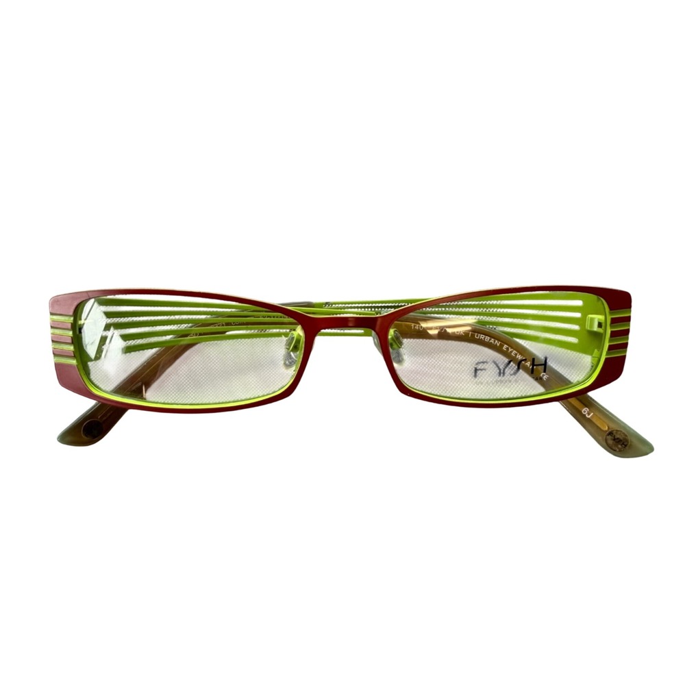 Fysh Eyeglass Frames Womens 52-17-140 Green Red Urban Eyewear 3321 Cutout Slat